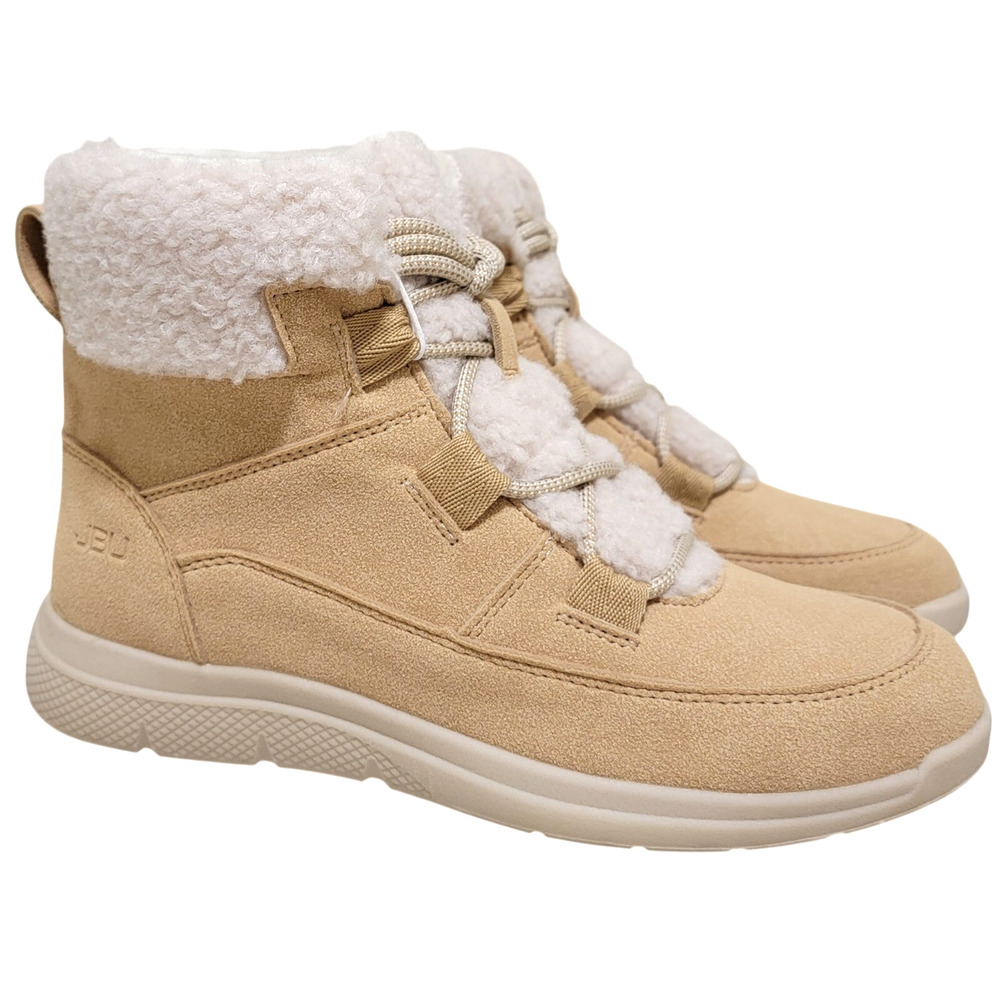 JBU Women Faux Fur Cuff Combat Hiking Boots Freeze Size US 9M Tan Faux Suede